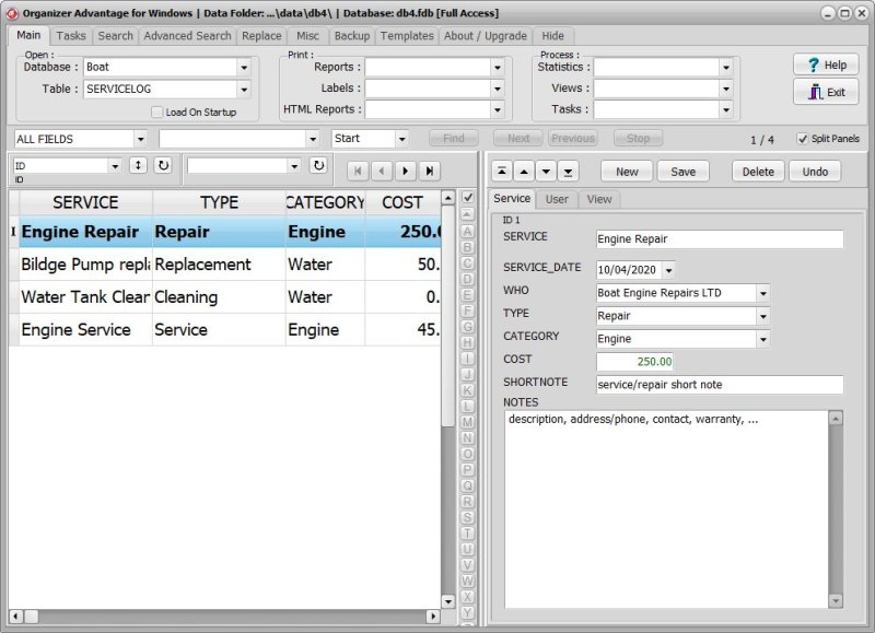 Boat Inventory Software for Windows PCs service log
